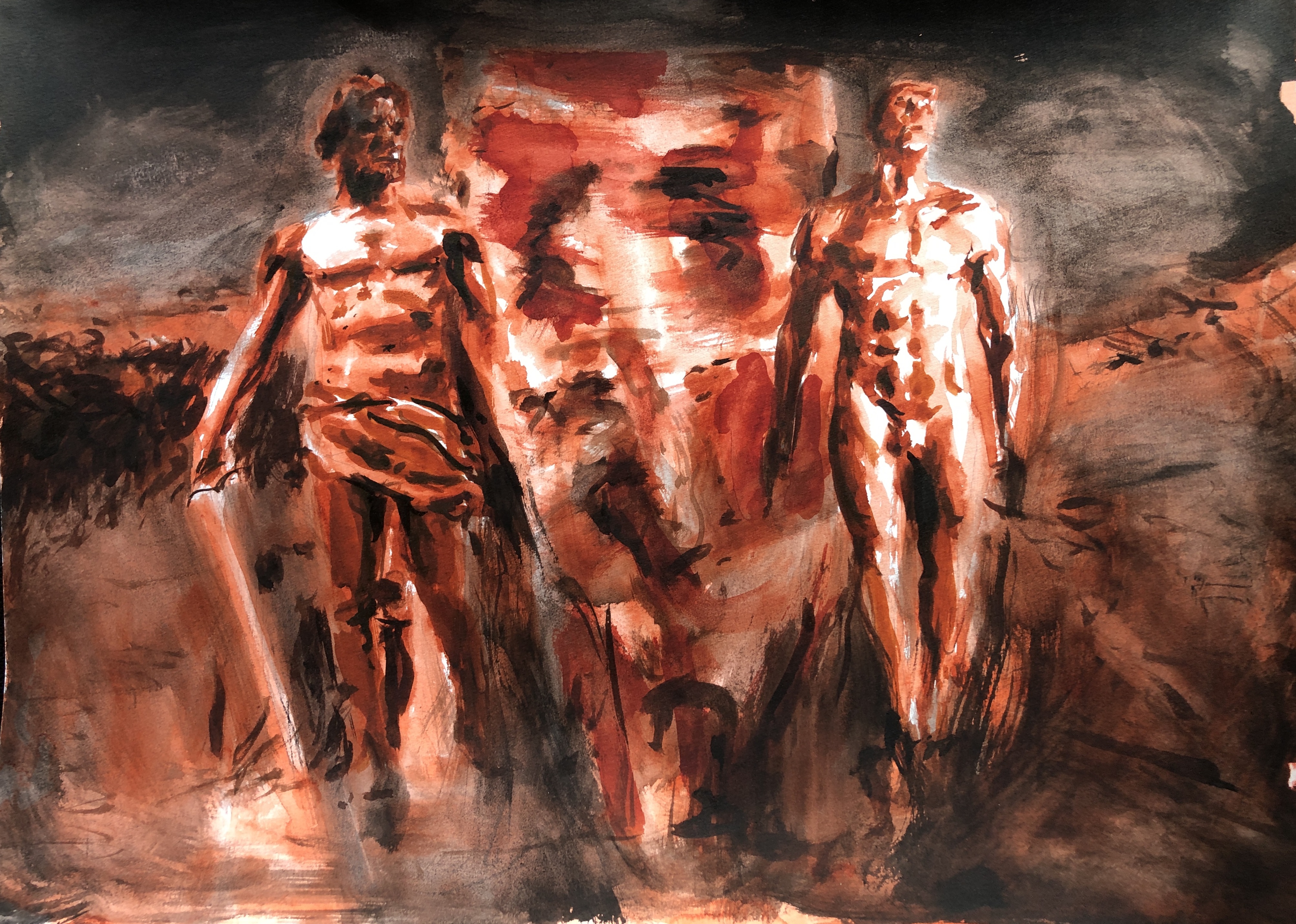 Figuratief schilderij in rood, zwart en wit